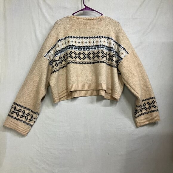 Wild Fable Women's XXL Beige Fair Isle Pullover Knit Cozy Soft Cropped Sweater - Picture 8 of 10